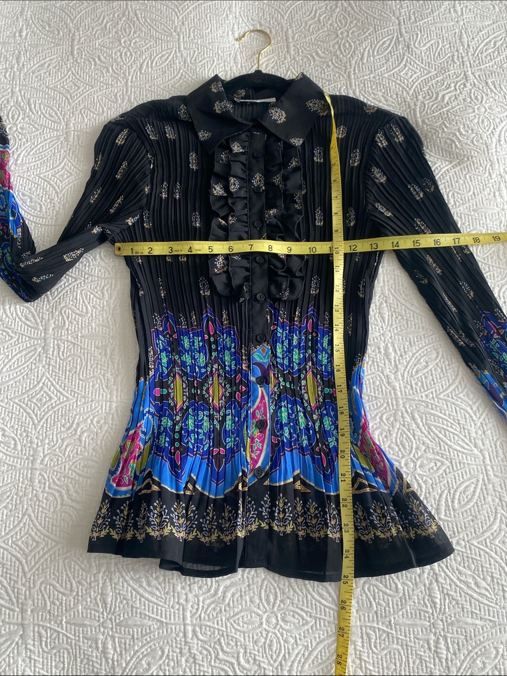 KEREN HART Black Ruffle Button-Front Blouse with Blue Yellow & Pink Florals - Picture 9 of 15